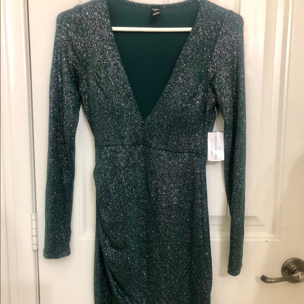 Emerald Green Windsor Glitter Long Sleeve Dress